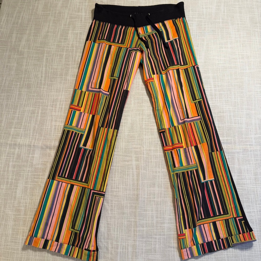 Nilla Shields Women Small Multicolor Geometric Stripe Flare Leg Lounge Pants USA